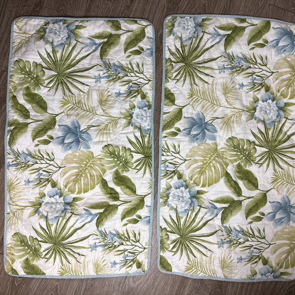 Set 2 Tommy Bahama Home Quilted Queen Pillow Case Tropical Print 100% Cotton